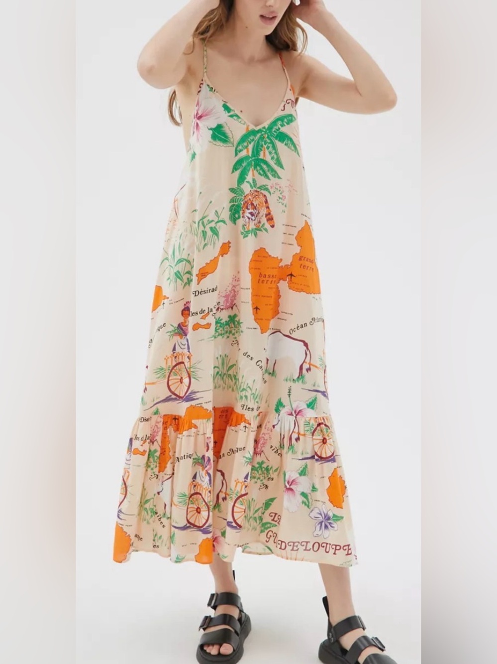 Urban Outfitters Sunkissed Printed Poplin Maxi Dress Cotton Large Bohemian Gauzy